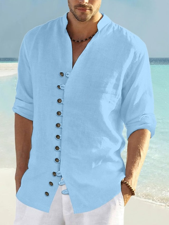 Men's Shirt Linen Shirt Summer Shirt Beach Shirt Black White Pink Long Sleeve Plain Collar Spring & Summer Casual Daily Clothing Apparel