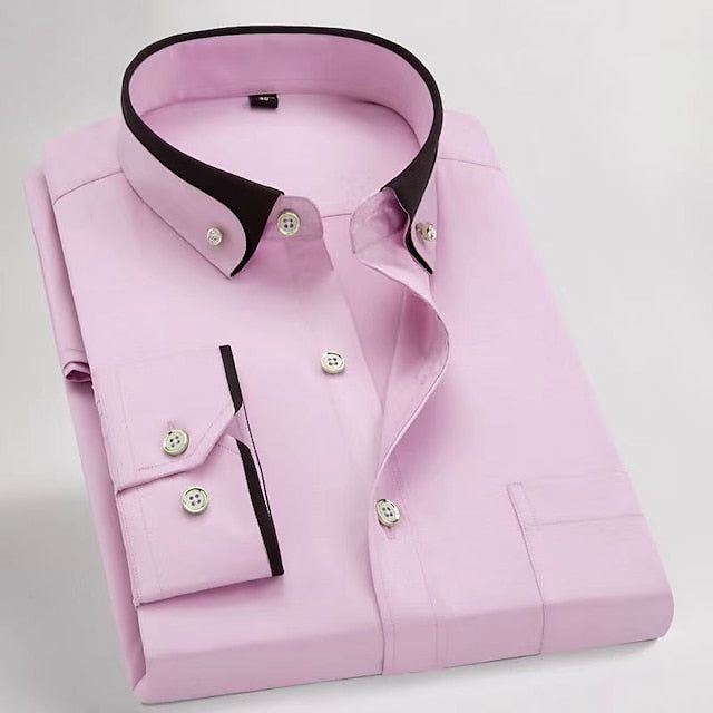 Men's Dress Shirt Wine Black White Long Sleeve Solid / Plain Color Turndown All Seasons Wedding Clothing Apparel