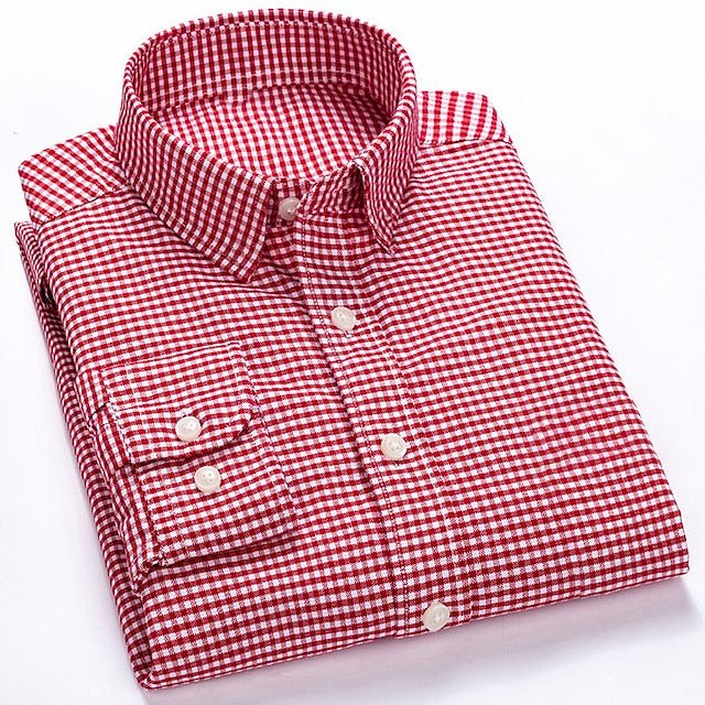 Men's Dress Shirt Button Down Shirt Collared Shirt Wine Black White Long Sleeve Plaid Turndown Spring Fall Wedding Outdoor Clothing Apparel