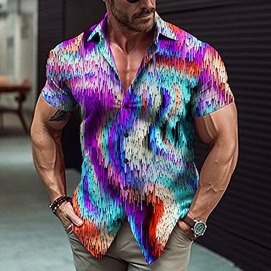 Men's Shirt Gradient Graphic Prints Turndown Purple Green Outdoor Street Short Sleeves Print Clothing Apparel Fashion Streetwear Designer Casual