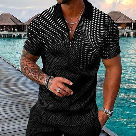 Men's Polo Shirt Golf Shirt Polka Dot Turndown Green Black Purple Pink Yellow Street Casual Short Sleeve Zipper Clothing Apparel Fashion Casual Comfortable