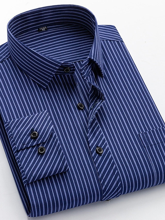 Men's Button Up Shirt Dress Shirt Collared Shirt Non Iron Shirt A B C Long Sleeve Striped Collar Spring &  Fall Wedding Work Clothing Apparel Button-Down