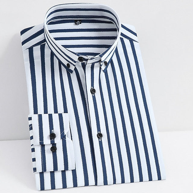 Men's Dress Shirt Black White Yellow Long Sleeve Striped Turndown Spring &  Fall Wedding Outdoor Clothing Apparel Button-Down