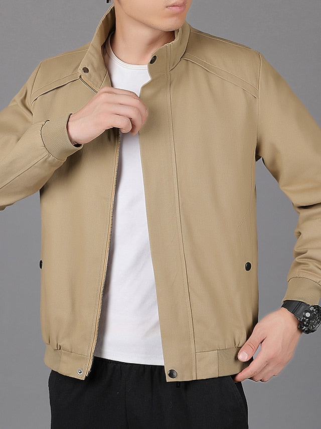 Men's Jacket Work Business Vintage Style Fall Winter Solid Color Classic Regular Brown black Green khaki Jacket