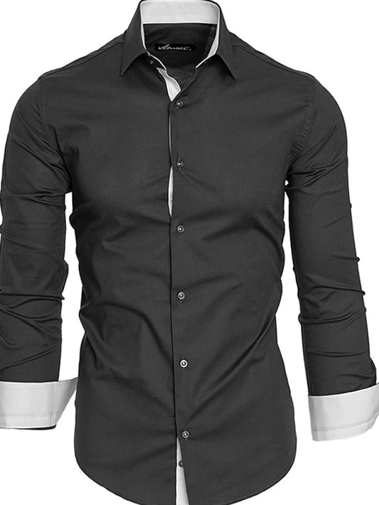 Men's Button Up Shirt Dress Shirt Collared Shirt Black White Red Long Sleeve Plain Collar Spring Fall Wedding Work Clothing Apparel