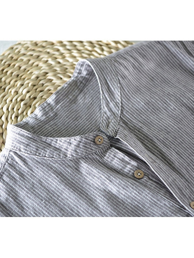 Men's Summer Shirt Beach Shirt Beige Light Blue Gray Half Sleeve Plain Collar Summer Outdoor Daily Clothing Apparel Button-Down