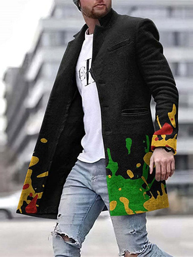 Men's Coat Daily Wear Vacation With Pockets Front Pocket Print Fall & Winter Graphic Gradient Ramp Streetwear Sport Turndown Regular Regular Fit Black Red Brown Green Rainbow Jacket