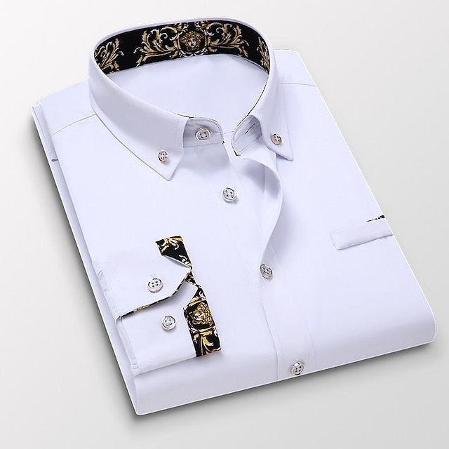 Men's Dress Shirt Button Down Shirt Collared Shirt Wine Black White Long Sleeve Floral Turndown Spring &  Fall Wedding Work Clothing Apparel Button-Down