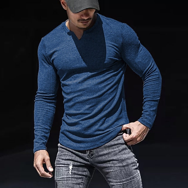 Men's T shirt Tee Long Sleeve Shirt Plain V Neck Street Sports Long Sleeve Clothing Apparel Fashion Designer Casual Comfortable