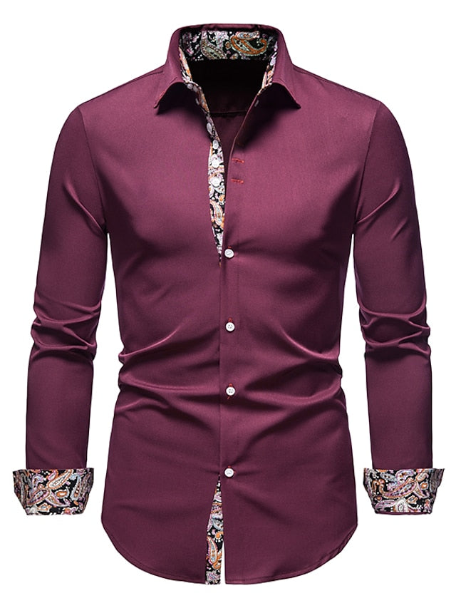 Men's Button Up Shirt Dress Shirt Collared Shirt Black White Wine Long Sleeve Abstract Wedding Daily Clothing Apparel