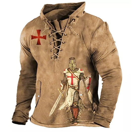 Men's Unisex Sweatshirt Black Blue White Purple Brown Hooded Knights Templar Graphic Prints Lace up Print Sports & Outdoor Daily Sports 3D Print Designer Casual Big and Tall Spring &  Fall Clothing