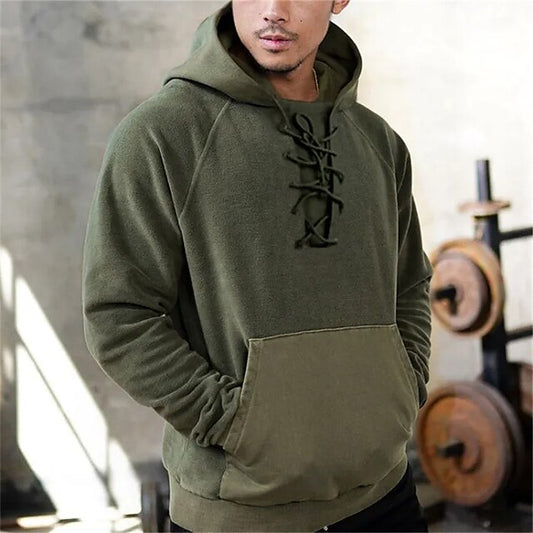 Men's Hoodie Green Hooded Color Block Lace up Sports & Outdoor Daily Holiday Streetwear Cool Casual Spring &  Fall Clothing Apparel Hoodies Sweatshirts