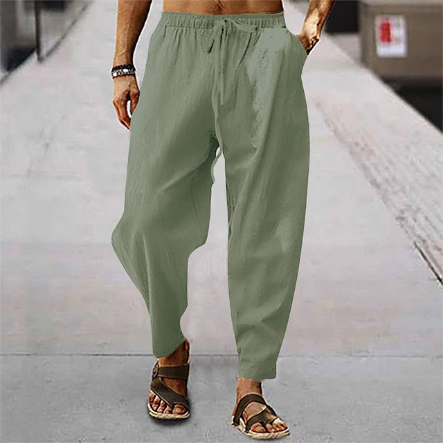 Men's Linen Pants Trousers Summer Pants Pocket Plain Comfort Breathable Outdoor Daily Going out Linen / Cotton Blend Fashion Casual Black White