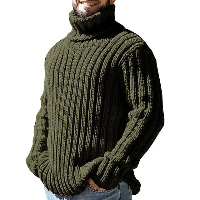 Men's Sweater Pullover Sweater Jumper Ribbed Cable Knit Cropped Knitted Turtleneck Modern Contemporary Daily Wear Going out Clothing Apparel Fall & Winter Black White M L XL