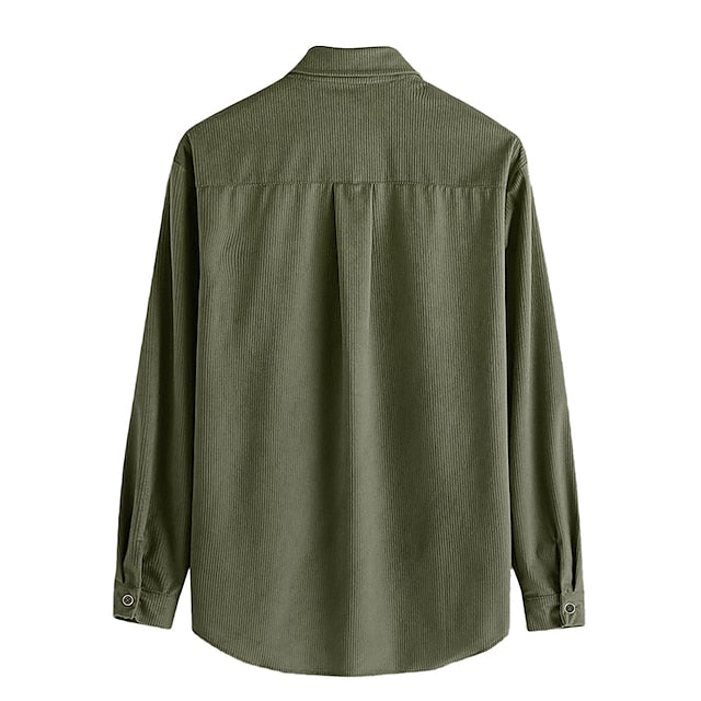 Men's Corduroy Shirt Overshirt Black Army Green Navy Blue Long Sleeve Solid Color Turndown Spring &  Fall Street Daily Clothing Apparel Button-Down