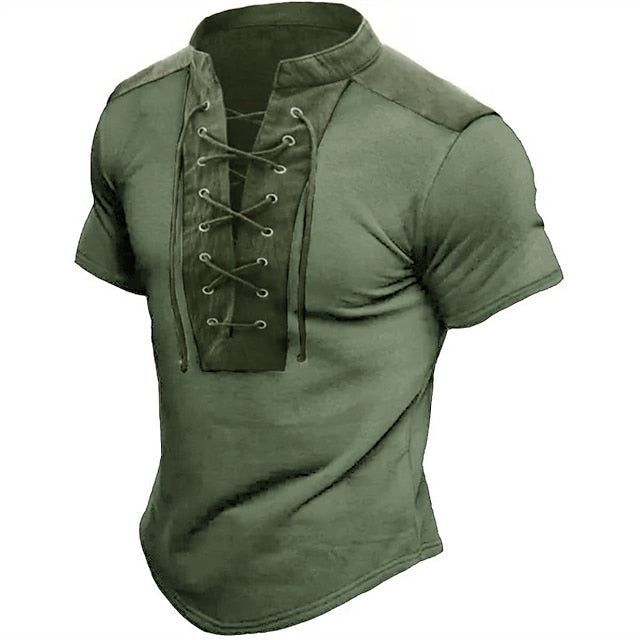 Men's T shirt Tee Tee Color Block Collar Casual Daily Short Sleeve Lace up Print Clothing Apparel Fashion Vintage