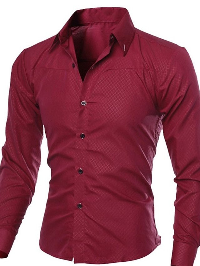 Men's Button Up Shirt Dress Shirt Collared Shirt Navy Wine Red Black Plain Collar Wedding Work Clothing Apparel