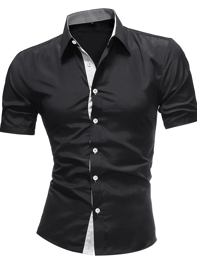 Men's Button Up Shirt Dress Shirt Collared Shirt Navy Black Red White Short Sleeve Plain Collar Wedding Work Clothing Apparel