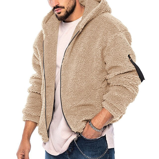 Men's Hoodie Fleece Jacket Teddy Coat Full Zip Hoodie Black Navy Blue Khaki Dark Gray Hooded Plain Sports & Outdoor Daily Holiday Cool Casual Thin fleece Fall & Winter Clothing Apparel Hoodies