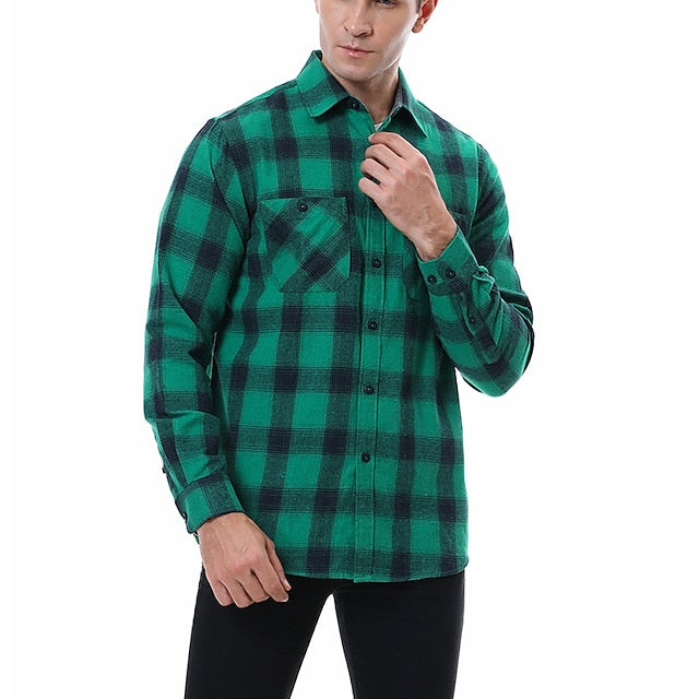 Men's Shirt Flannel Shirt Shirt Jacket Shacket Black White Yellow Long Sleeve Plaid Turndown Spring &  Fall Street Daily Clothing Apparel Button-Down