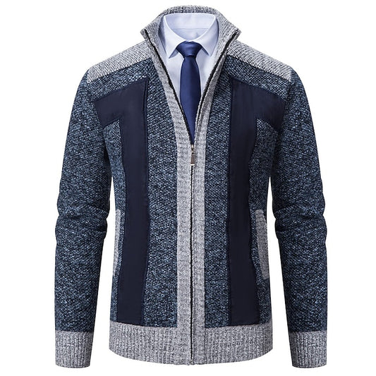 Men's Sweater Cardigan Sweater Zip Sweater Sweater Jacket Ribbed Knit Knitted Color Block Stand Collar Fashion Casual Sports Daily Wear Clothing Apparel Spring &  Fall Black Navy Blue XS S M