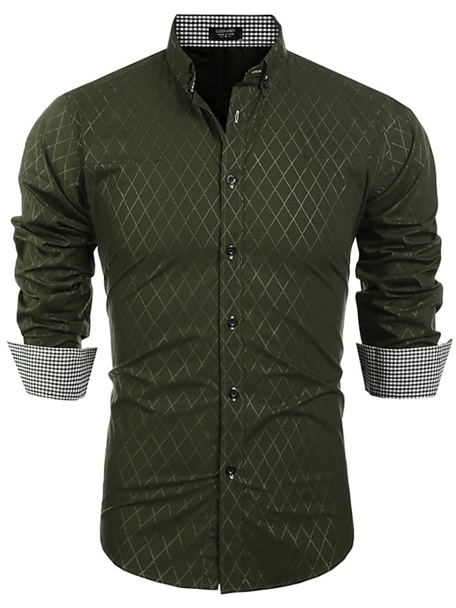 Men's Button Up Shirt Dress Shirt Plaid Shirt Collared Shirt Black Wine Army Green Long Sleeve Plaid / Check Turndown Spring Fall Wedding Outdoor Clothing Apparel Button-Down