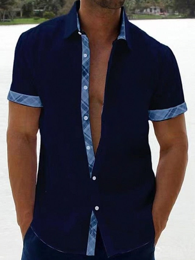 Men's Summer Shirt Beach Shirt Black White Blue Short Sleeve Plain Lapel Spring & Summer Hawaiian Holiday Clothing Apparel Pocket