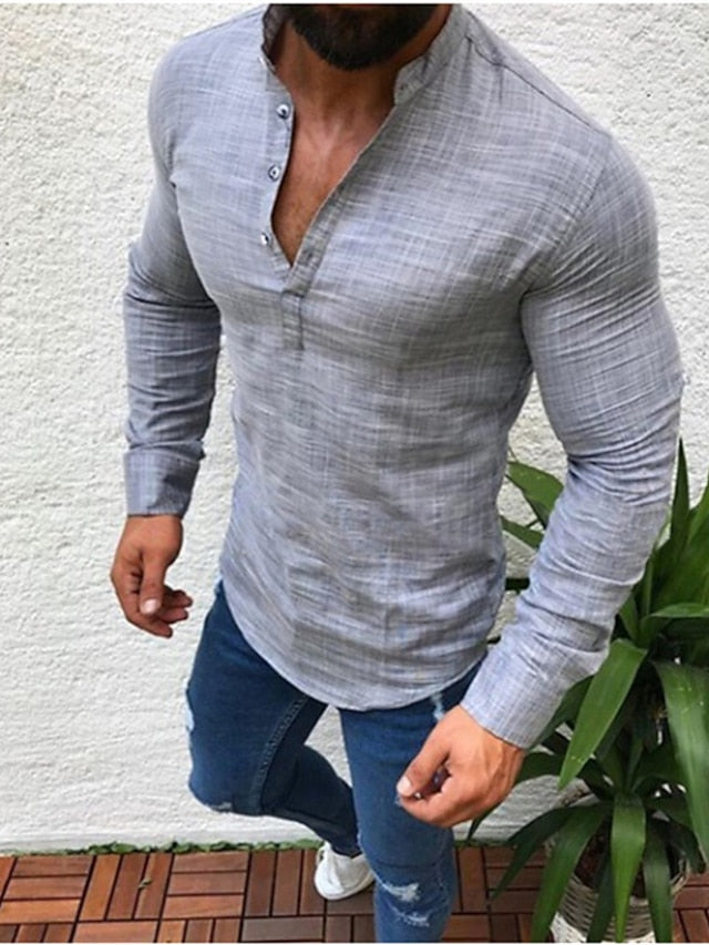 Men's Linen Shirt Summer Shirt Beach Shirt Black White Blue Long Sleeve Solid Color Collar Daily Hawaiian Clothing Apparel