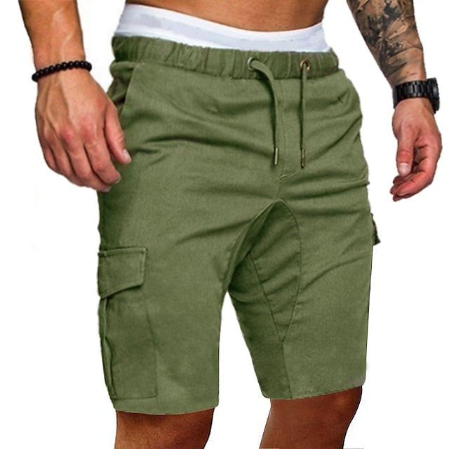 Men's Cargo Shorts Bermuda shorts Drawstring Elastic Waistband with Side Pocket Plain Outdoor Sports Short Outdoor Daily Sports Casual Shorts Slim ArmyGreen Black Inelastic