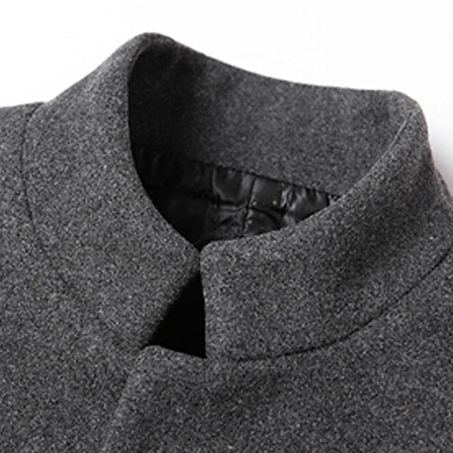 Men's Winter Coat Wool Coat Overcoat Business Daily Wear Winter Wool Thermal Warm Outdoor Outerwear Clothing Apparel Fashion Warm Ups Solid Colored Pocket Standing Collar Single Breasted Two-button