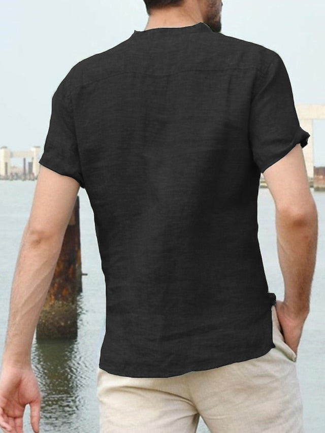 Men's Linen Shirt Summer Shirt Beach Shirt Black White Pink Short Sleeve Plain Collar Daily Leisure Sports Clothing Apparel