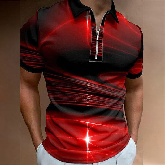 Men's Polo Shirt Golf Shirt Streamer Turndown Black / Red Yellow Pink Royal Blue Blue 3D Print Street Daily Short Sleeve Zipper 3D Clothing Apparel Fashion Casual Comfortable