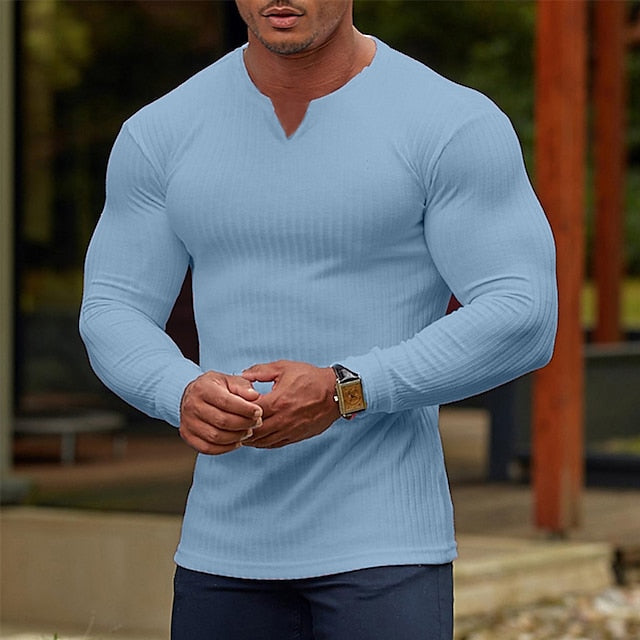 Men's T shirt Tee Long Sleeve Shirt Plain V Neck Street Sports Long Sleeve Clothing Apparel Fashion Designer Casual Comfortable