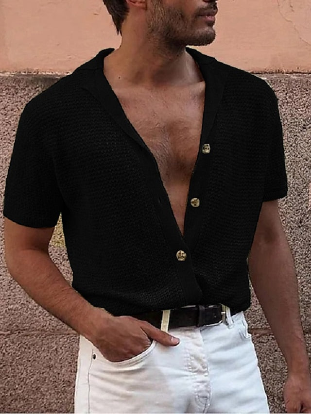 Men's Camp Collar Shirt Cuban Collar Shirt Gray Short Sleeve Turndown Clothing Apparel