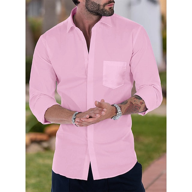 Men's Button Up Shirt Dress Shirt Collared Shirt French Cuff Shirts Black White Pink Long Sleeve Waves Turndown All Seasons Wedding Work Clothing Apparel Button-Down