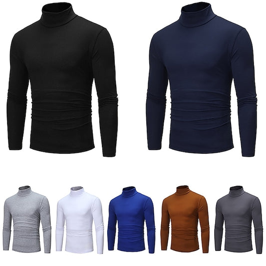 Men's T shirt Tee Turtleneck shirt Long Sleeve Shirt Plain Rolled collar Street Long Sleeve Clothing Apparel Vintage Essential