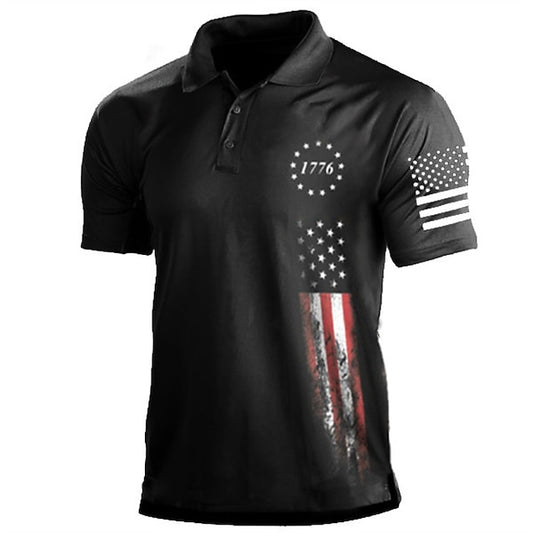 Men's Polo Shirt Golf Shirt Star Turndown Black White Army Green Navy Blue Dark Green 3D Print Street Daily Short Sleeve 3D Button-Down Clothing Apparel Fashion Casual Comfortable