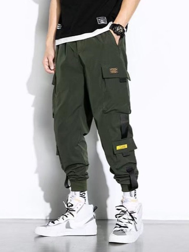 Men's Cargo Pants Cargo Trousers Joggers Trousers Cropped Pants Drawstring Elastic Waist Multi Pocket Letter Comfort Wearable Casual Daily Holiday Sports Fashion Black Green