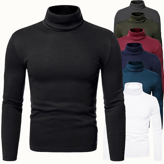 Men's T shirt Tee Turtleneck shirt Long Sleeve Shirt Rolled collar Casual Long Sleeve Clothing Apparel Distressed Essential