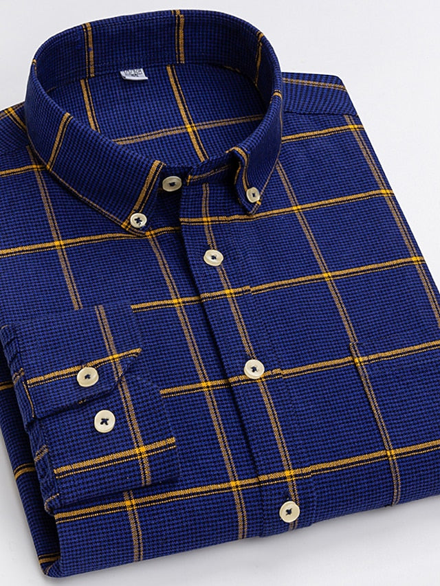 Men's Dress Shirt Button Down Shirt Collared Shirt Oxford Shirt A B F Long Sleeve Tartan All Seasons Wedding Casual Clothing Apparel