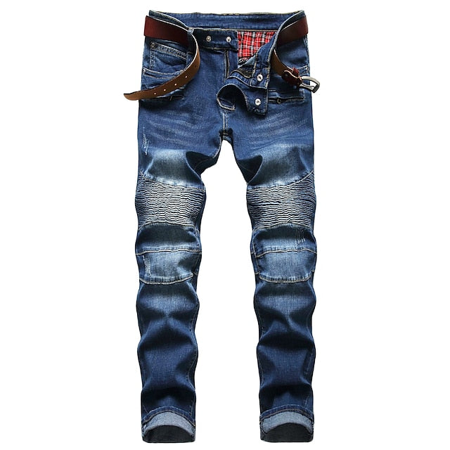 Men's Jeans Trousers Distressed Jeans Ripped Jeans Denim Pants Pleated Zipper Straight Leg Comfort Casual Daily Going out Retro Vintage Classic 001 dark blue 1677 green