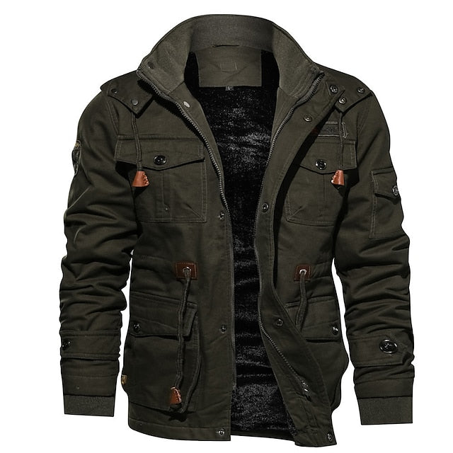 Men's Winter Jacket Winter Coat Work Jacket Street Casual Fall Winter Cotton ArmyGreen Black khaki Jacket