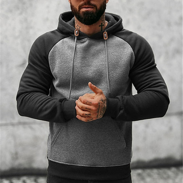 Men's Hoodie Red Navy Blue Gray Hooded Color Block Patchwork Sports & Outdoor Daily Holiday Streetwear Cool Casual Spring &  Fall Clothing Apparel Hoodies Sweatshirts