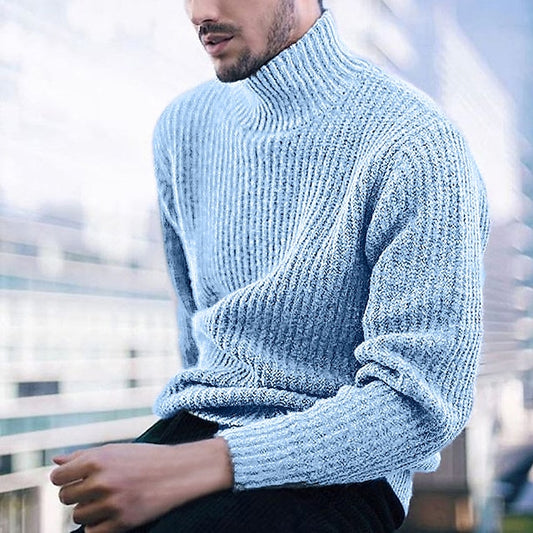 Men's Sweater Turtleneck Sweater Pullover Cable Knit Knitted Solid Color Turtleneck Stylish Outdoor Home Clothing Apparel Winter Black Wine S M L