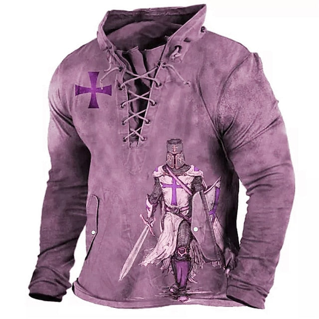 Men's Unisex Sweatshirt Black Blue White Purple Brown Hooded Knights Templar Graphic Prints Lace up Print Sports & Outdoor Daily Sports 3D Print Designer Casual Big and Tall Spring &  Fall Clothing