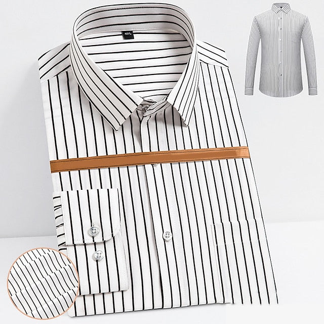 Men's Dress Shirt Black White Yellow Long Sleeve Striped Turndown Spring &  Fall Wedding Outdoor Clothing Apparel Button-Down