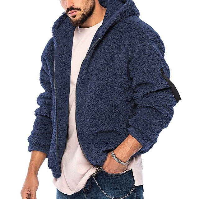 Men's Hoodie Fleece Jacket Teddy Coat Full Zip Hoodie Black Navy Blue Khaki Dark Gray Hooded Plain Sports & Outdoor Daily Holiday Cool Casual Thin fleece Fall & Winter Clothing Apparel Hoodies