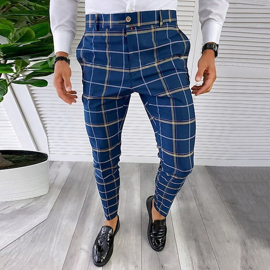 Men's Chinos Trousers Pencil Pants Jogger Pants Plaid Dress Pants Elastic Waist 3D Print Plaid Office Business Streetwear Stylish 1 2