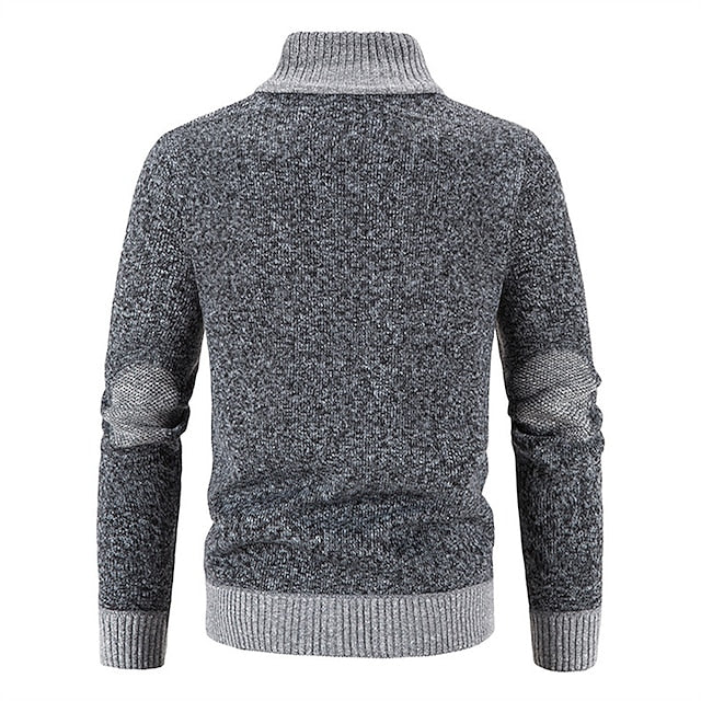 Men's Cardigan Sweater Fleece Sweater Ribbed Knit Cropped Knitted Color Block Queen Anne Warm Ups Modern Contemporary Daily Wear Going out Clothing Apparel Spring &  Fall Dark Gray Navy Blue M L XL