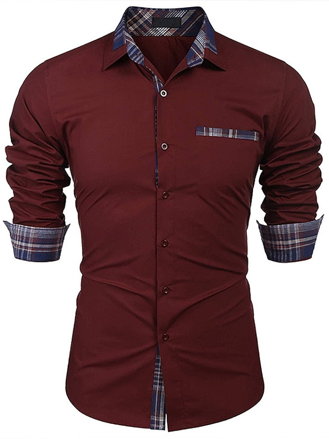 Men's Button Up Shirt Dress Shirt Collared Shirt Black White Red Long Sleeve Plaid Collar Spring & Summer Wedding Outdoor Clothing Apparel Button-Down